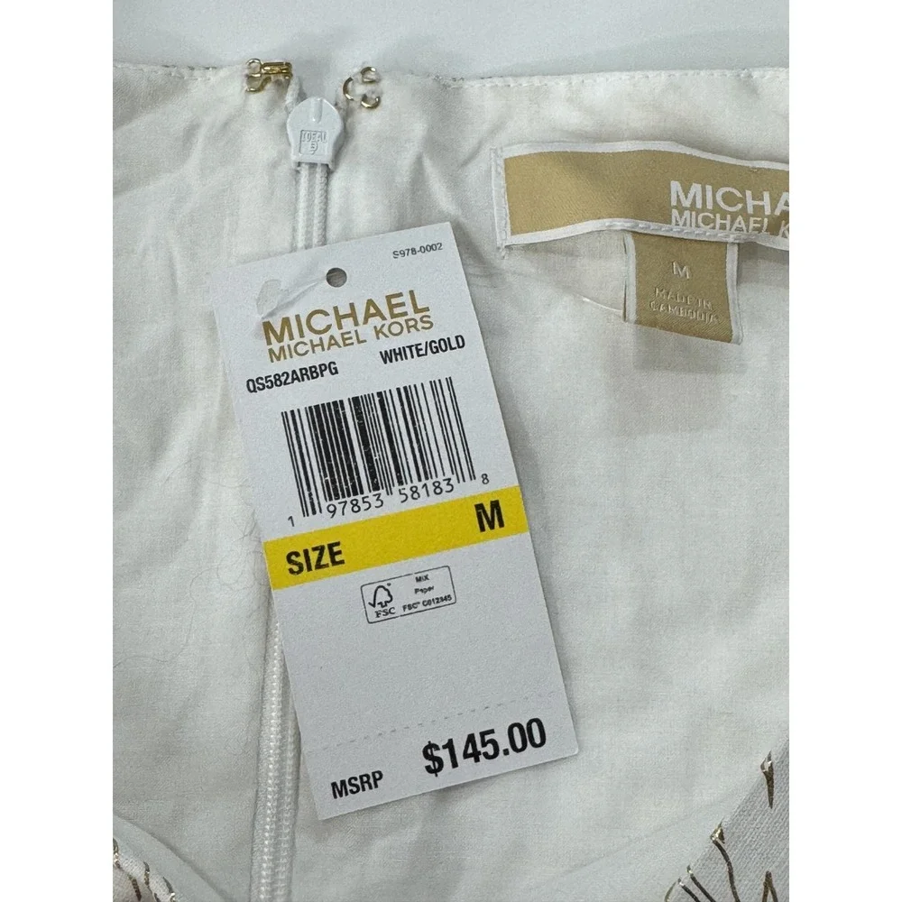 Michael Michael Kors Metallic Gold Floral Puff Sleeve‎ Mini Dress Women's M NWT